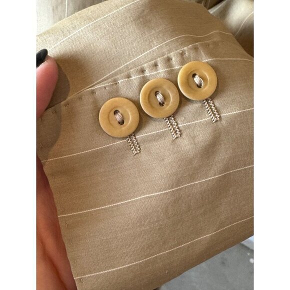 Max Mara Tan Striped Single Breasted 3 Button Lightweight Blazer Size 10 - Picture 7 of 12